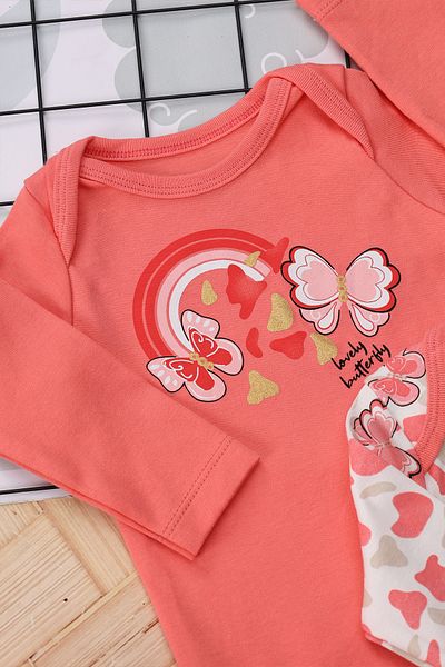 MinyTim Baby Girl Bodysuit & Badi Rainbow Patterned Butterfly 2 Pack