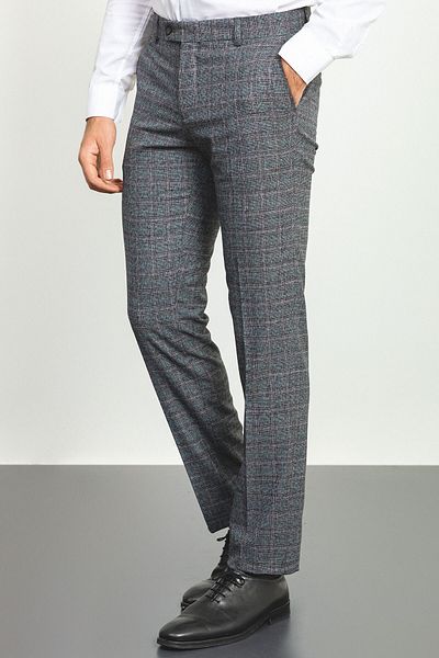 Mcr Plaid Slim Fit Classic Wool Men's Trousers Black - 38126.22K