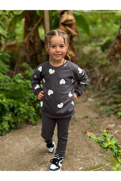 GÖKJOY BUTİK Premium Quality Cotton Fabric Girl's Heart Printed Tights Set