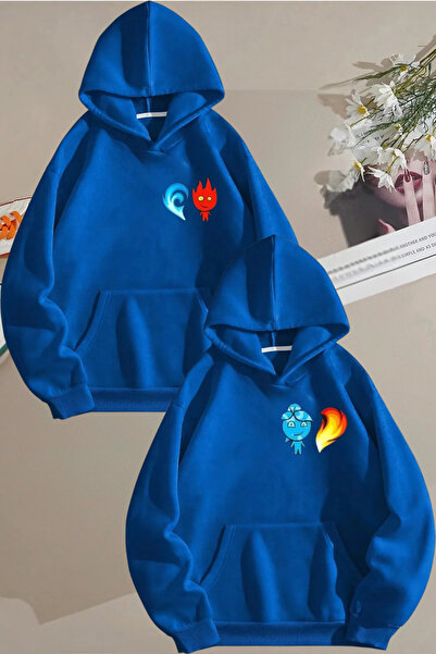 FECCY Hanorac cu design combinat de îndrăgostiți, imprimat cu foc și apă