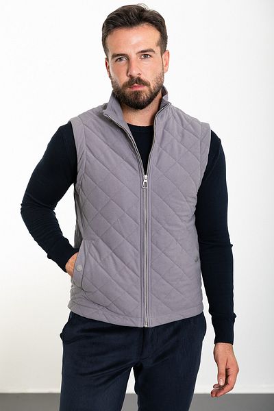Mcr Quilted Gray Slim Fit Judge Collar Men's Vest