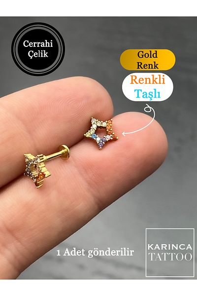 Karınca Piercing Star Colored Rhinestone Piercing - Tragus Forward Helix Conch Flat Ear Earrings