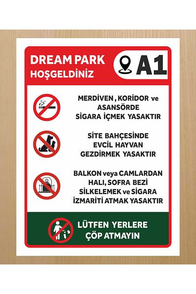 zafrakreklam Common Area Site Apartment Rules (Customizable) Sign Board 30X40Cm Pvc (Polycarbonate Board