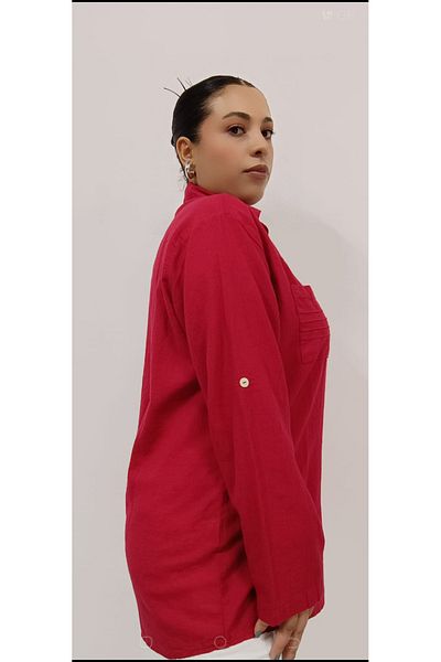 AKŞEN GİYİM LARGE SIZE 100% COTTON LINEN DOUBLE POCKET COLLAR FOLDABLE SLEEVE SHIRT