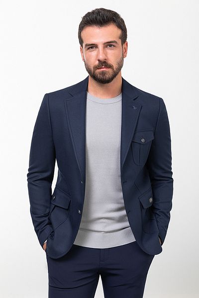 Mcr Straight Slim Fit Mono Collar Pocket Pocket Men's Jacket Navy Blue - 40327.23K