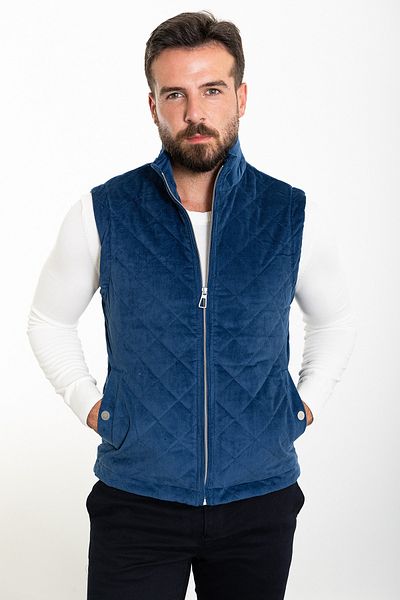 Mcr Quilted Indigo Slim Fit Judge Collar Men's Vest