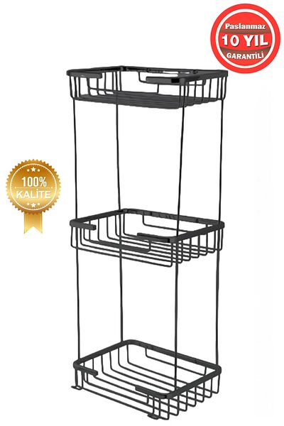 ÇELİK BANYO Black Brass Matte 22X15Cm - Stainless and Shampoo Holder Bathroom Shelf