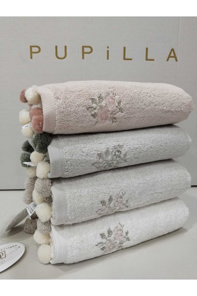Pupilla Collection Pompom Hand Towel 4 Pieces 50x90cm 100% Pure Cotton Grammated