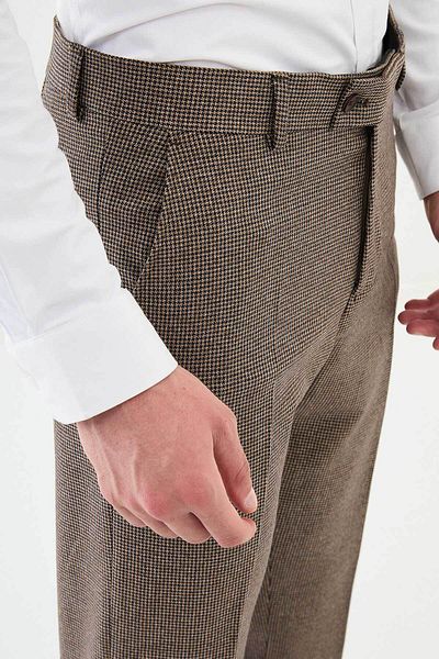 Mcr Checkered Slim Fit Wool Classic Men's Trousers Beige - 38275.24K