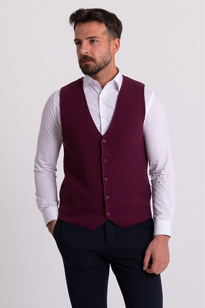 Mcr Textured Slim Fit Knitwear Men's Vest Claret Red - 40990.19K
