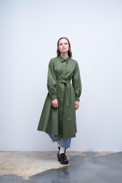 QANU Volanlı Trençkot Yeşil