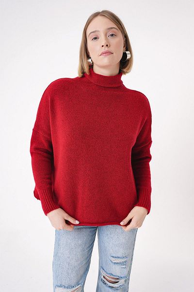 CHUBA Women's Soft Textured Oversize Turtleneck Knitwear Sweater Red 25W3014