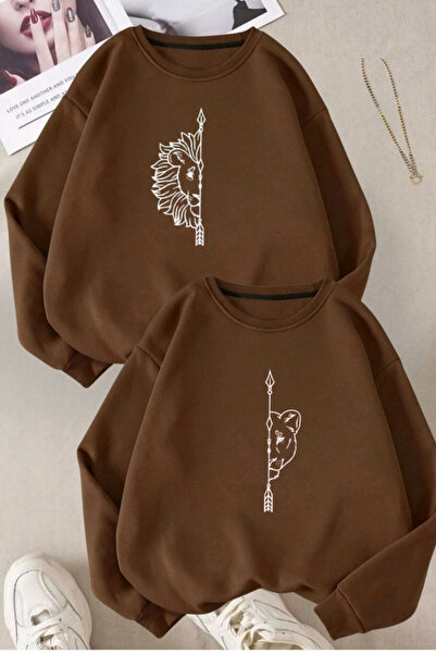 FECCY Lion Printed Lover Combination Design Sweatshirt
