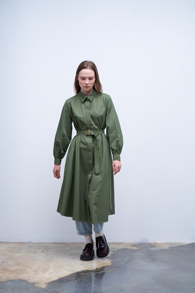 QANU Volanlı Trençkot Yeşil