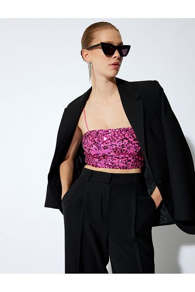 Koton Rochie de seară slim fit - bluză crop cu paiete și curea de frânghie