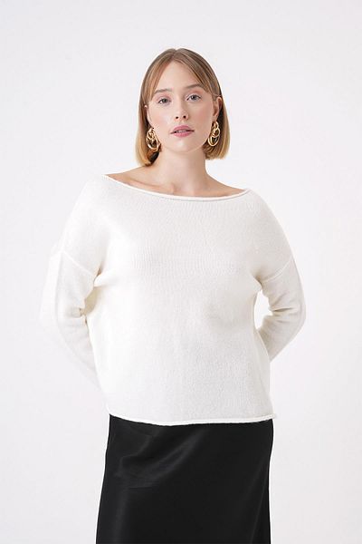 CHUBA White Knitwear Sweater - Soft Texture, Comfortable Fit, Boat Neck 25W3015