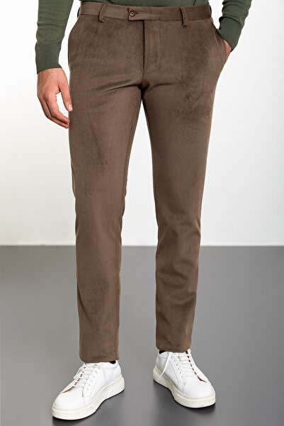 Mcr Çizgili Slim Fit Kadife Erkek Pantolon Kamel - 38218.23K