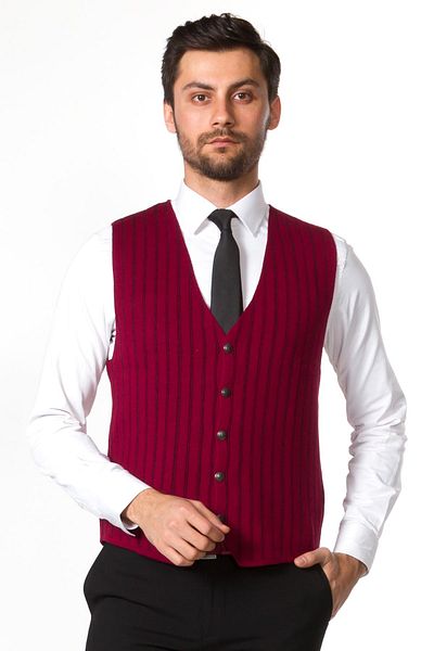 Mcr Striped Burgundy Black Color Slim Fit Knitwear Men's Vest