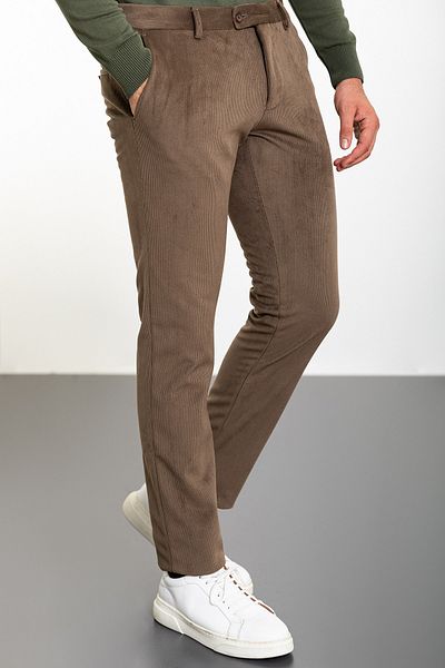 Mcr Striped Slim Fit Velvet Men's Trousers Camel - 38218.23K