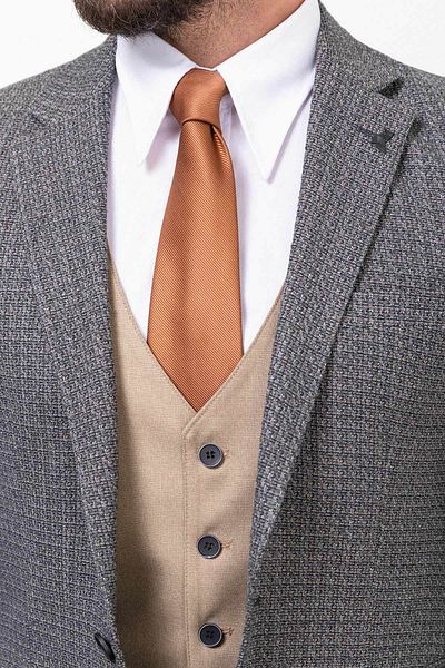 Mcr Patterned Slim Fit Mono Collar Combination Wool Men's Suit Black - 45261.23K