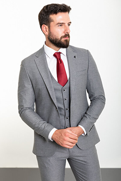 Mcr Plain Gray Slim Fit Wool Classic Men's Suit