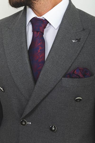 Mcr Straight Slim Fit Wide Collar Double Breasted Wool Men's Suit Anthracite - 45161.22K