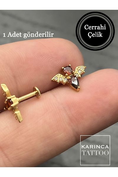 Karınca Piercing Bat Zircon Stone Piercing - Tragus Helix, Flat Conch and Cartilage Earrings