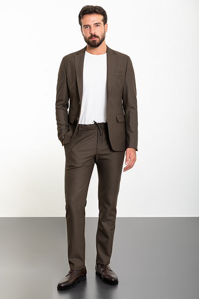 Mcr Costum pentru bărbați, maro, slim fit, mono guler, cu șnur