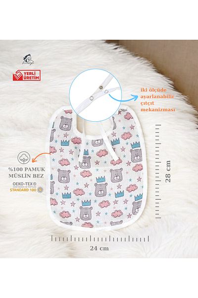 Kentsoylu Organic Muslin King Bear Pattern Bib 28X24 cm