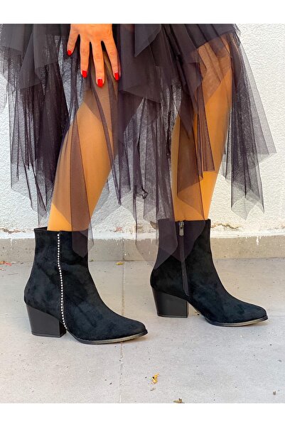 irmona JENİ SİYAH SÜET BONCUKLU DALLAS BOT BOTTİE