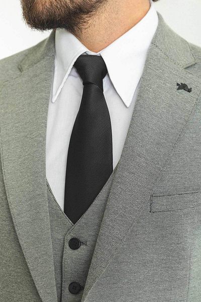 Mcr Patterned Slim Fit Mono Collar Wool Men's Suit Gray - 45188.22K