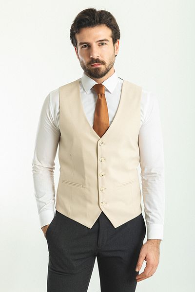 Mcr Straight Slim Fit Classic Men's Waistcoat Beige - 40925.22K