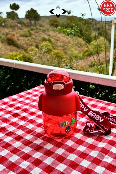 LİGROUND Happy Baby Tritan Cute Children's Water Bottle - 3D Sticker Water Bottle with Straw and Hanger