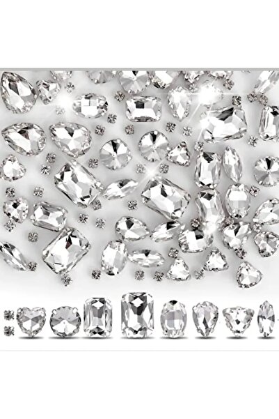 BEİLYS COSMETİCS & ACCESSORY 100 Adet Karışık Gümüş Kasalı Dikme Beyaz Cam