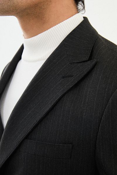 Mcr Striped Slim Fit Wide Collar Double Breasted Classic Wool Men's Suit Anthracite - 45346.24K