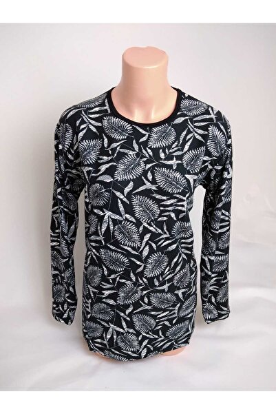 YAŞAR TRİKO بلوزة نسائية سوداء منقوشة برقبة دائرية وأكمام طويلة وفتحات جانبية...