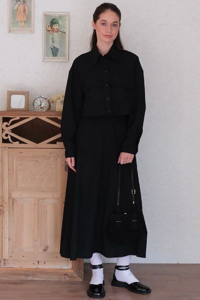 Ceylan Otantik Black Polyviscose Pocket Jacket Skirt Set