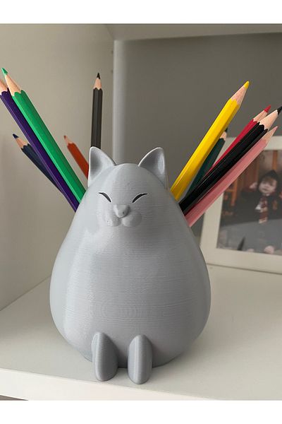 Root Made Cat Shaped Decorative Cute Pen Holder - Brush Holder