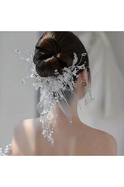 Eva Flore 2 Pieces Bridal Engagement Maternity Hair Accessory with Beaded Tassels