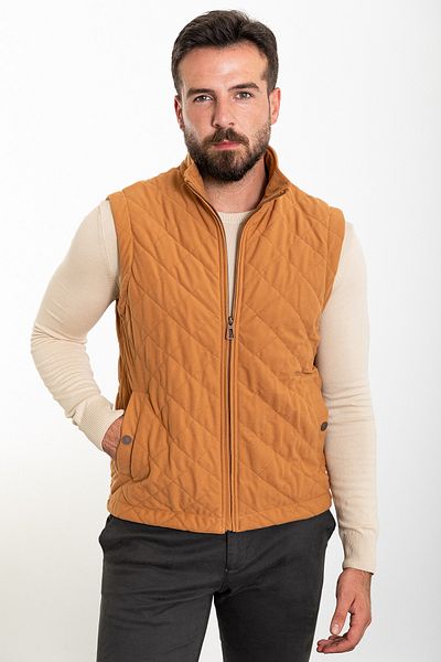 Mcr Quilted Camel Color Slim Fit Judge Collar Men's Vest