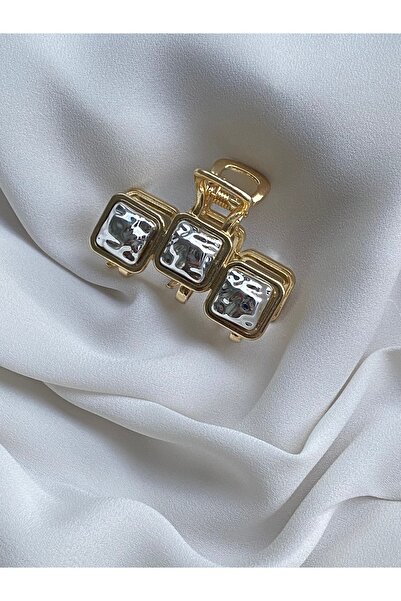 TwinsSis Store Gold Metal Kare Detaylı Çift Renk Midi Mandal Toka