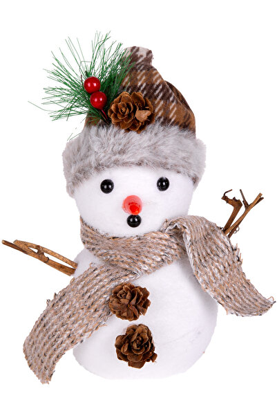 Herdekora Новорічна прикраса Сніговик Новорічна прикраса з картатим шарфом Коричнево-білий 14x12x18,5 см.