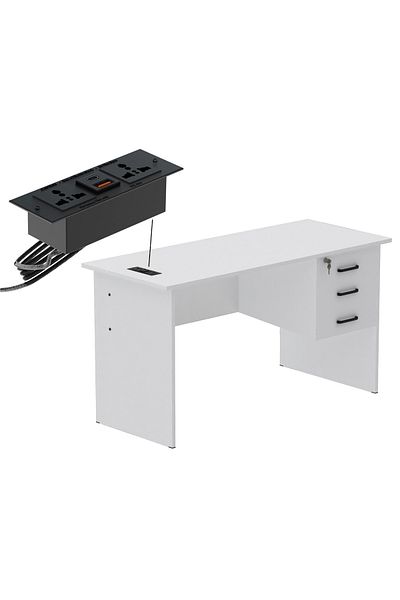 Mahmayi White MP1-HD-WHT-PM Writing Table with Power Module, Power Strip Desktop Socket Board
