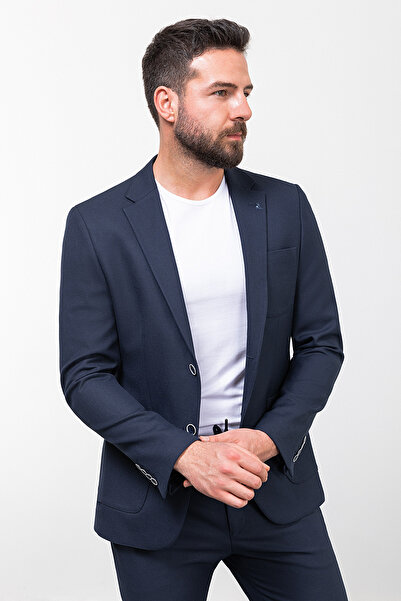 Mcr Plain Slim Fit Bag Pocket Mono Collar Drawstring Men's Suit