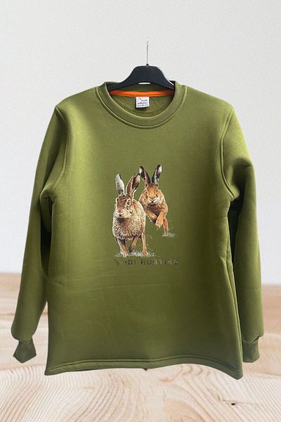 WİDİ Φούτερ Hunter Hunting Rabbit με στάμπα Crew Neck 100% βαμβάκι