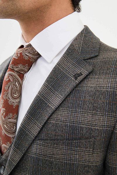 Mcr Plaid Slim Fit Mono Collar Men's Suit Black - 45361.24K
