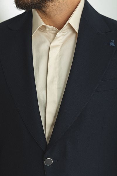 Mcr Plain Navy Color Pleated Trousers Slim Fit Men's Suit