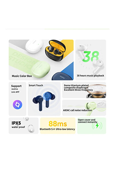 realme Original Realme Buds T110 Earphone Bluetooth AI Noise Cancelling Wireless Headphone HiFI Sound Qu...