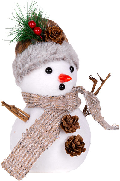 Herdekora Новорічна прикраса Сніговик Новорічна прикраса з картатим шарфом Коричнево-білий 14x12x18,5 см.