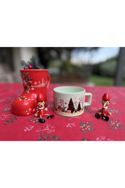 Clicksy Yeşil Kulplu Yeni Yıl Temalı Seramik Kupa - Hediyeli ve Noel Ağacı Desenli